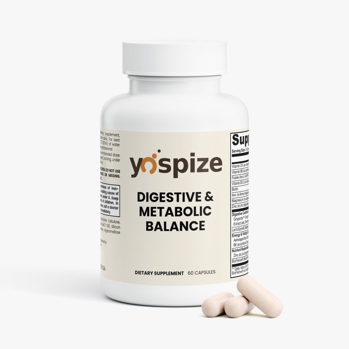 Yospize Digestive & Metabolic Balance Capsules label