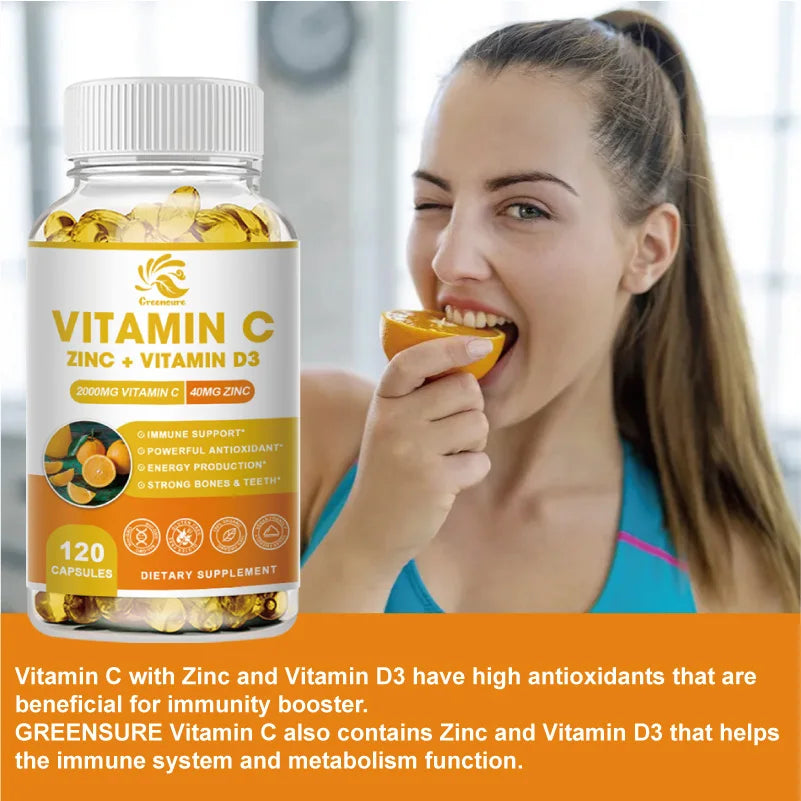 Immune Support Supplement with Echinacea, Vitamin C and Zinc 40Mg, Vitamin D 5000 IU 