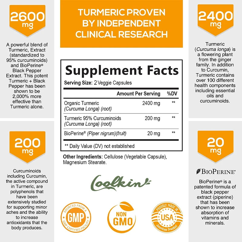 Curcumin Capsules - Natural Joint Support with Black Pepper - Relieve Joint Pain