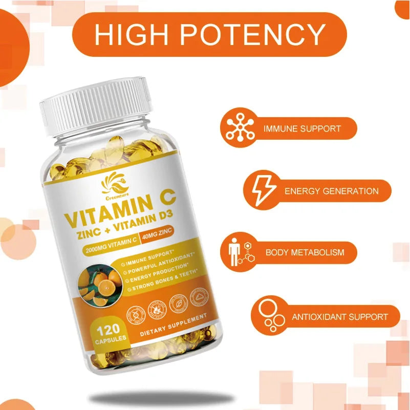 Immune Support Supplement with Echinacea, Vitamin C and Zinc 40Mg, Vitamin D 5000 IU 